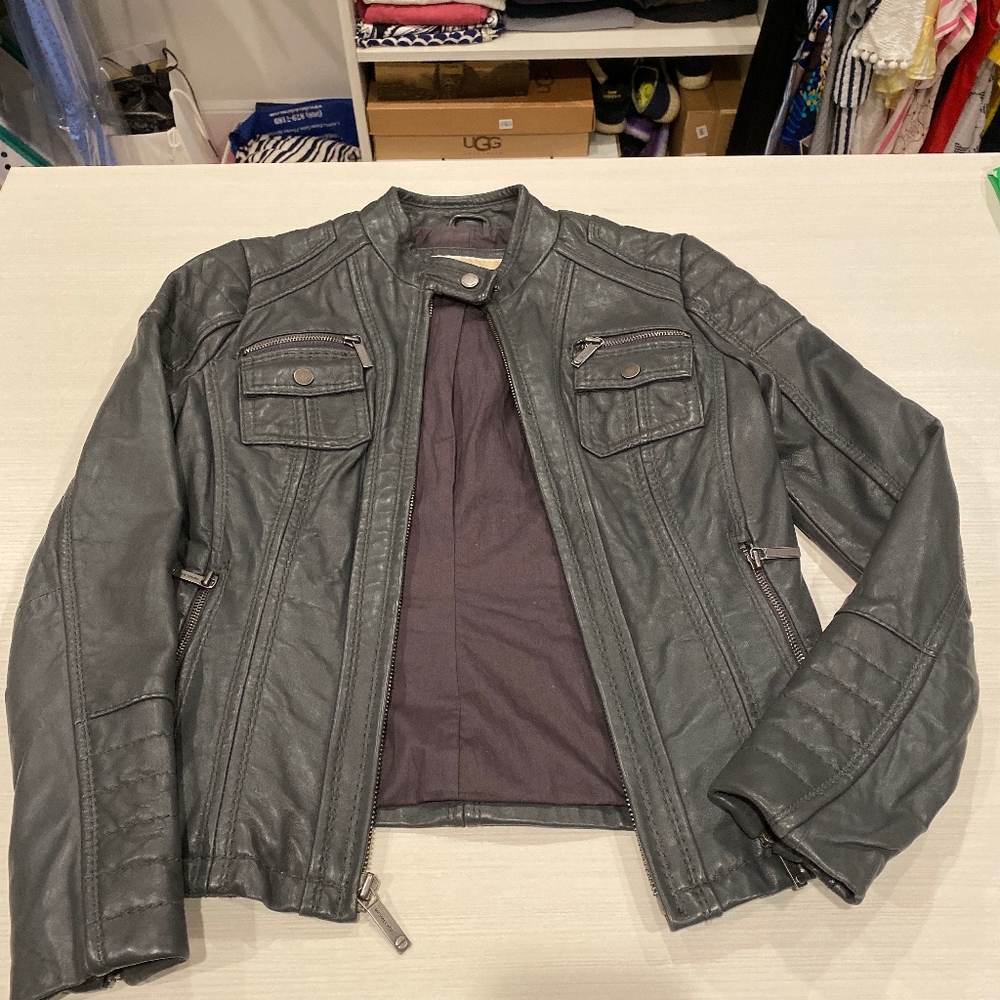 Michael Kors grey leather moto jacket (small)